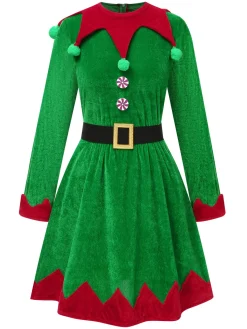 Outlet Retro Stage 1940s Christmas Elf Dress Set Green