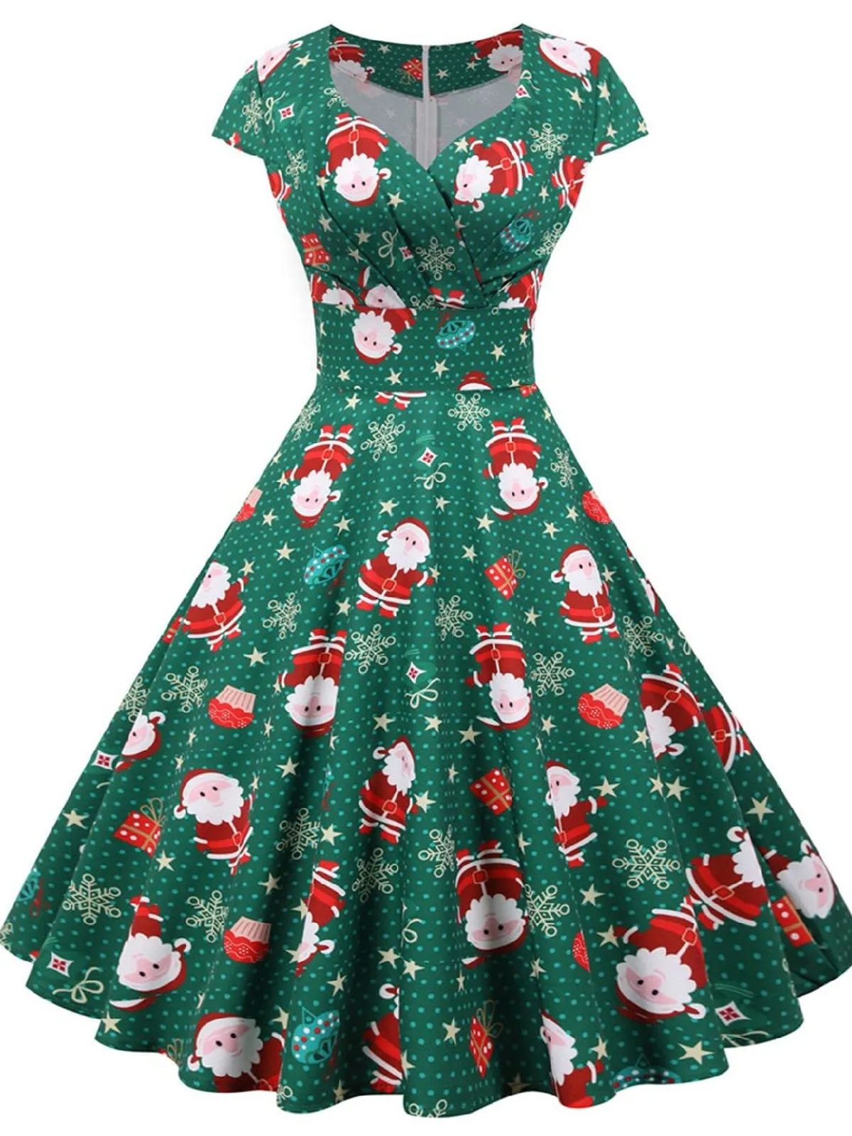 Best Retro Stage 1950s Christmas Polka Dot Dress Green