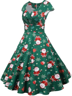 Best Retro Stage 1950s Christmas Polka Dot Dress Green