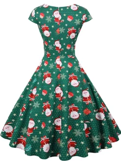 Best Retro Stage 1950s Christmas Polka Dot Dress Green