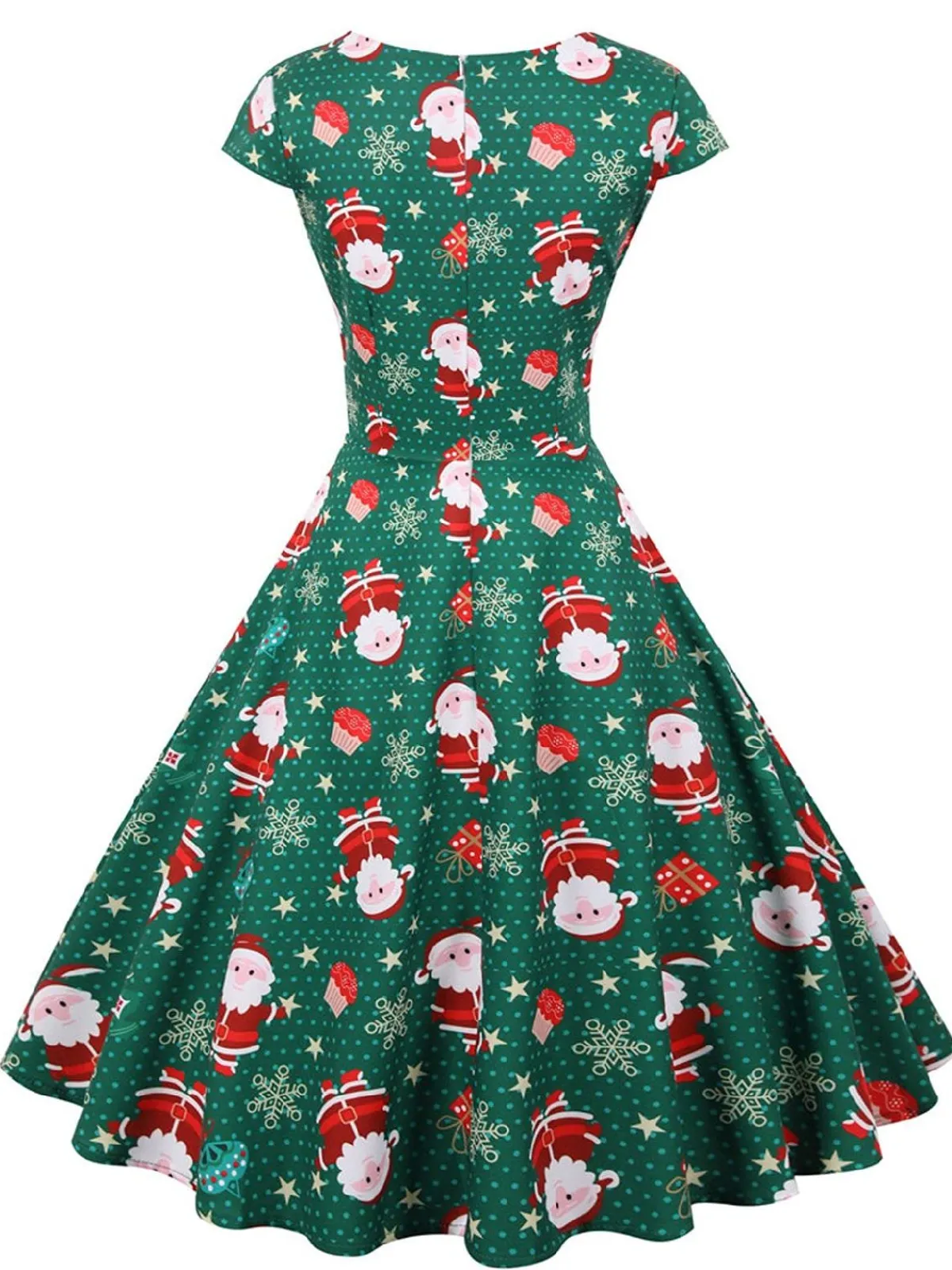 Best Retro Stage 1950s Christmas Polka Dot Dress Green