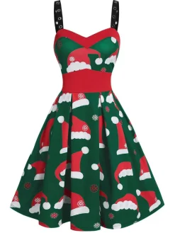 Discount Retro Stage 1950s Christmas Swing Dress Green