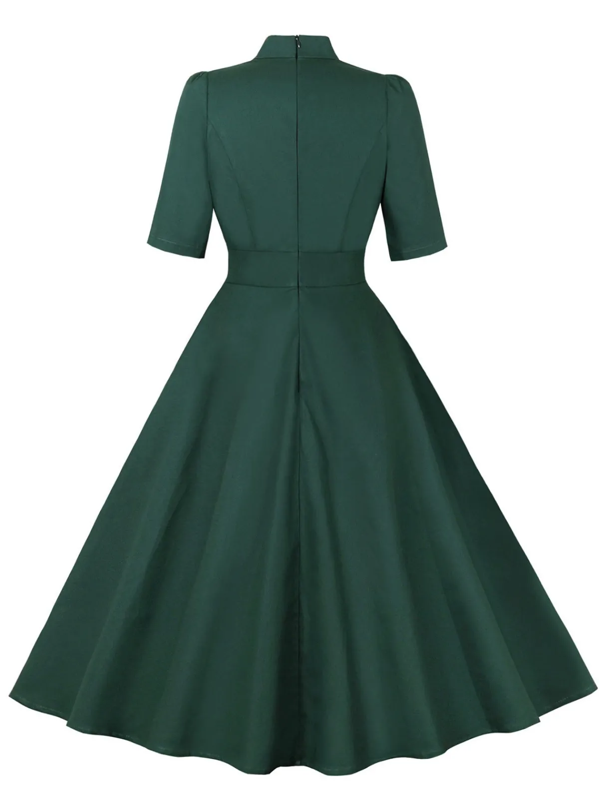 Outlet Retro Stage 1950s Cotton Tie Elbow Sleeves Dress Green