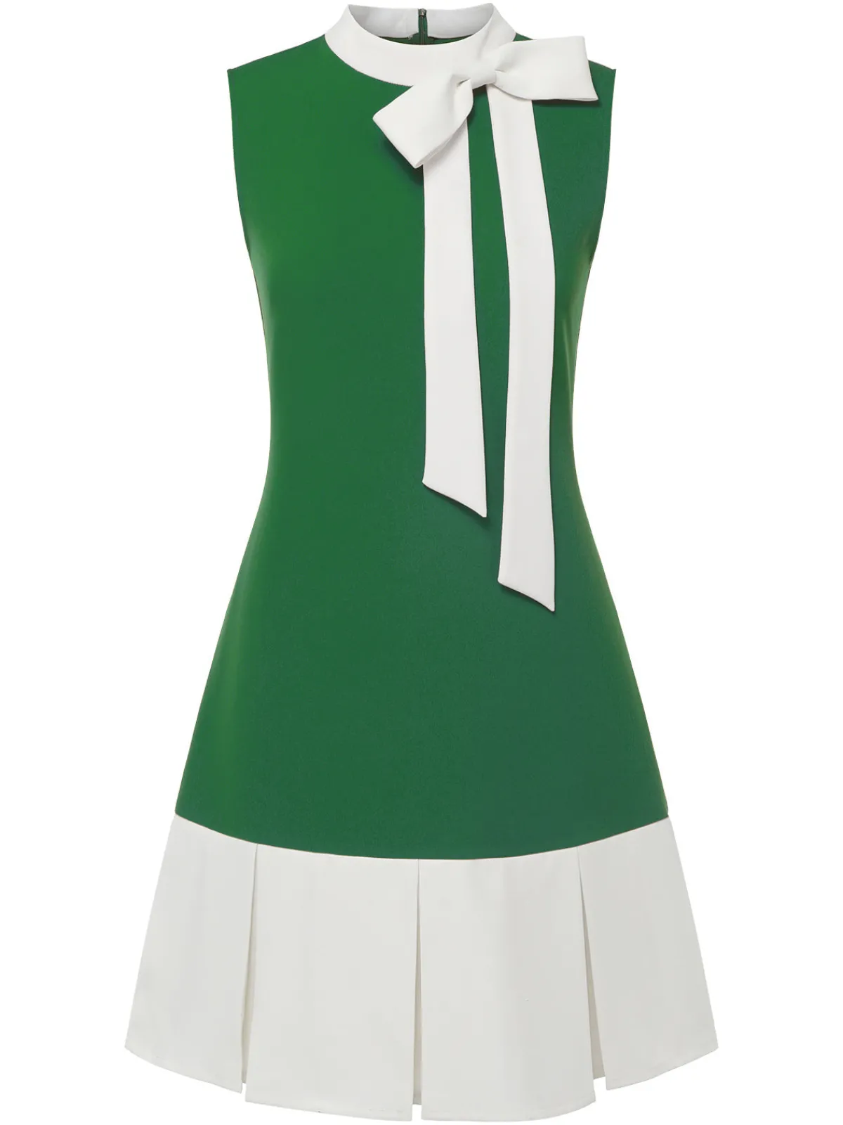 New Retro Stage Green 1960s Crew Bowknot Sleeveless Dress