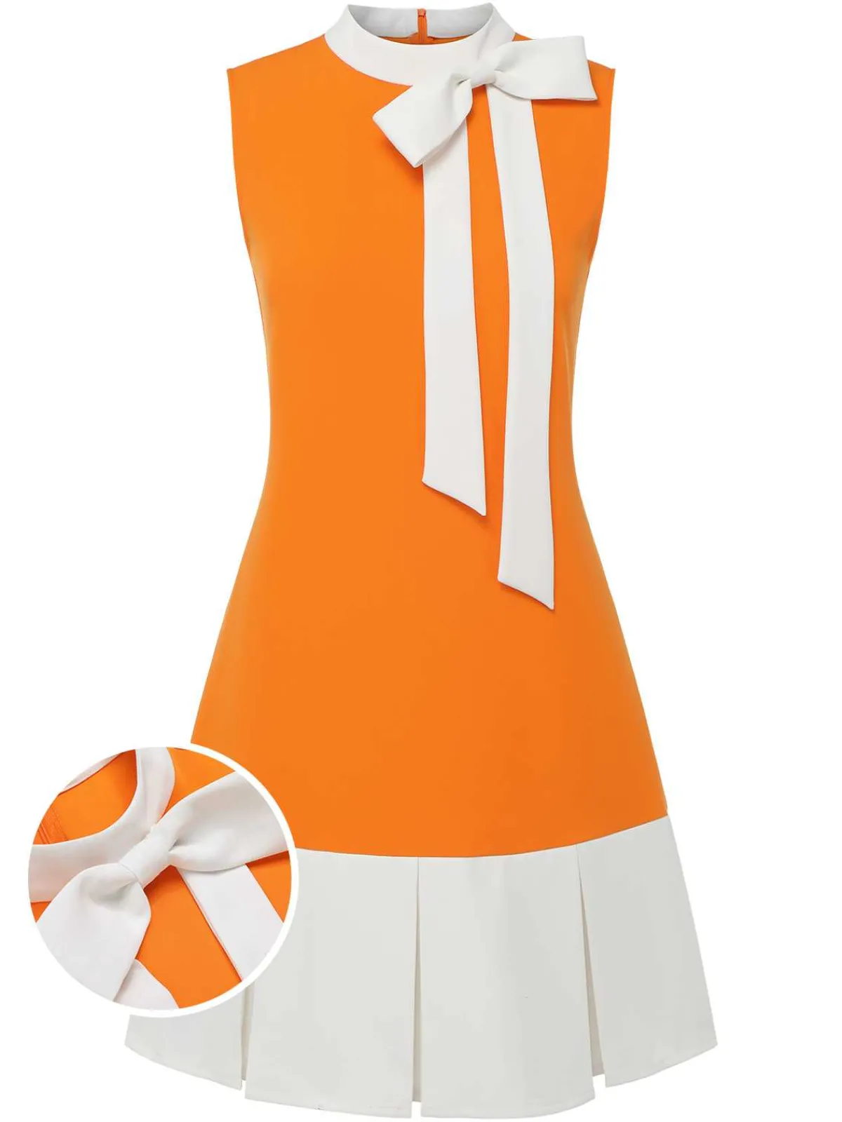 New Retro Stage Green 1960s Crew Bowknot Sleeveless Dress