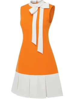 New Retro Stage Green 1960s Crew Bowknot Sleeveless Dress