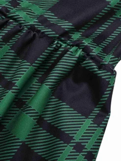 Clearance Retro Stage 1940s Crew Neck Tartan Dress With Belt Green
