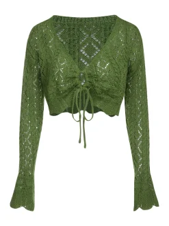 Outlet Retro Stage 1960s Cutout Strappy Crochet Cover-Up Green