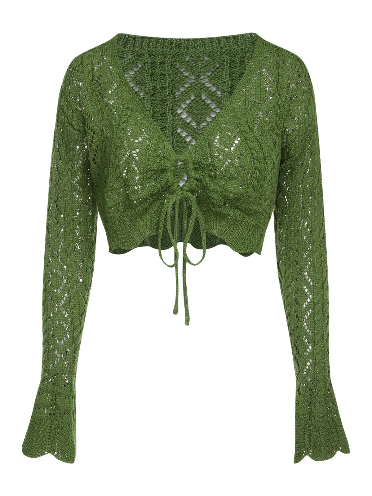 Outlet Retro Stage 1960s Cutout Strappy Crochet Cover-Up Green