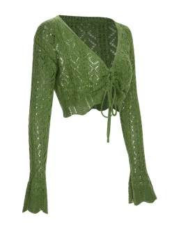 Outlet Retro Stage 1960s Cutout Strappy Crochet Cover-Up Green