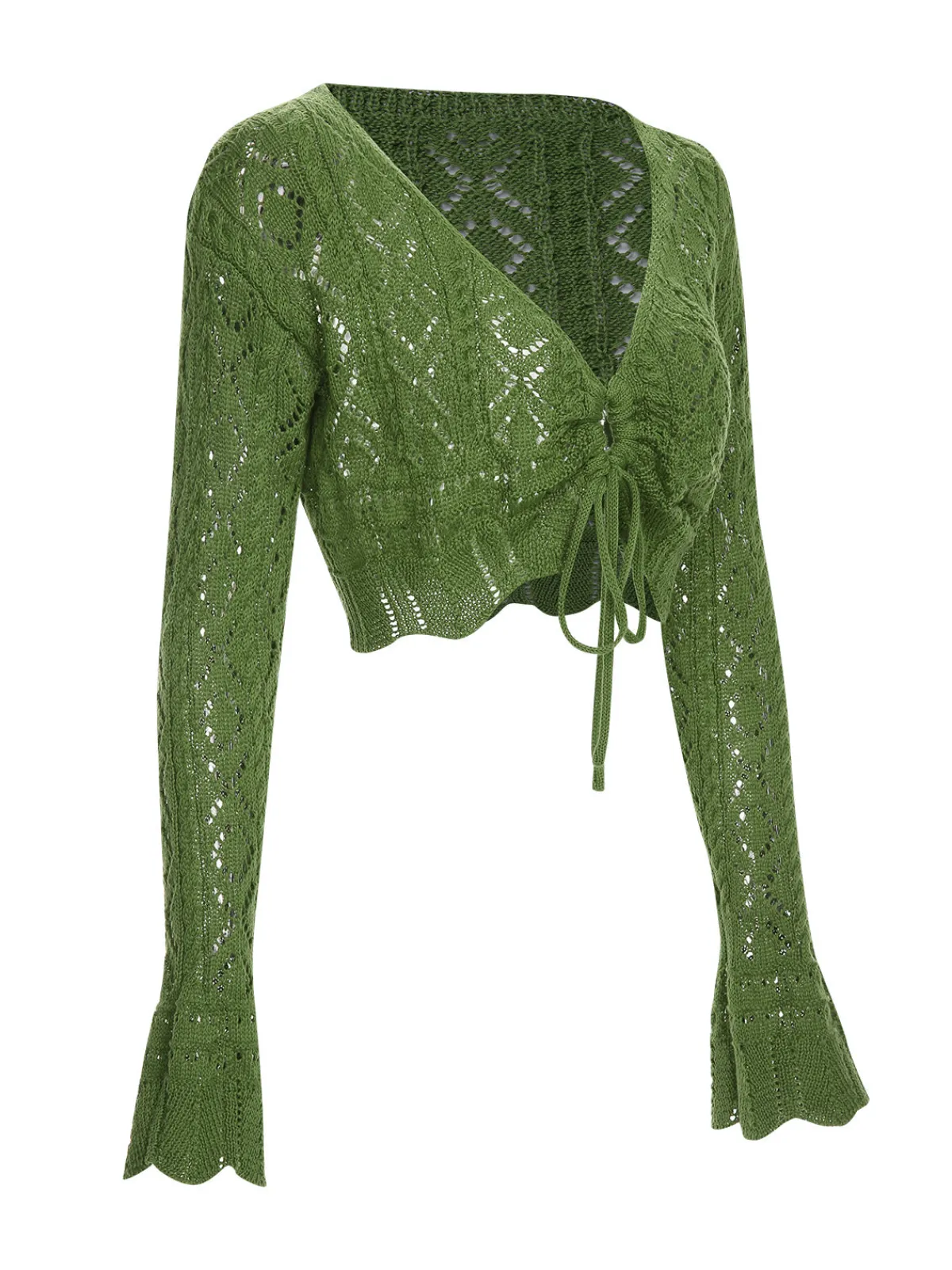 Outlet Retro Stage 1960s Cutout Strappy Crochet Cover-Up Green