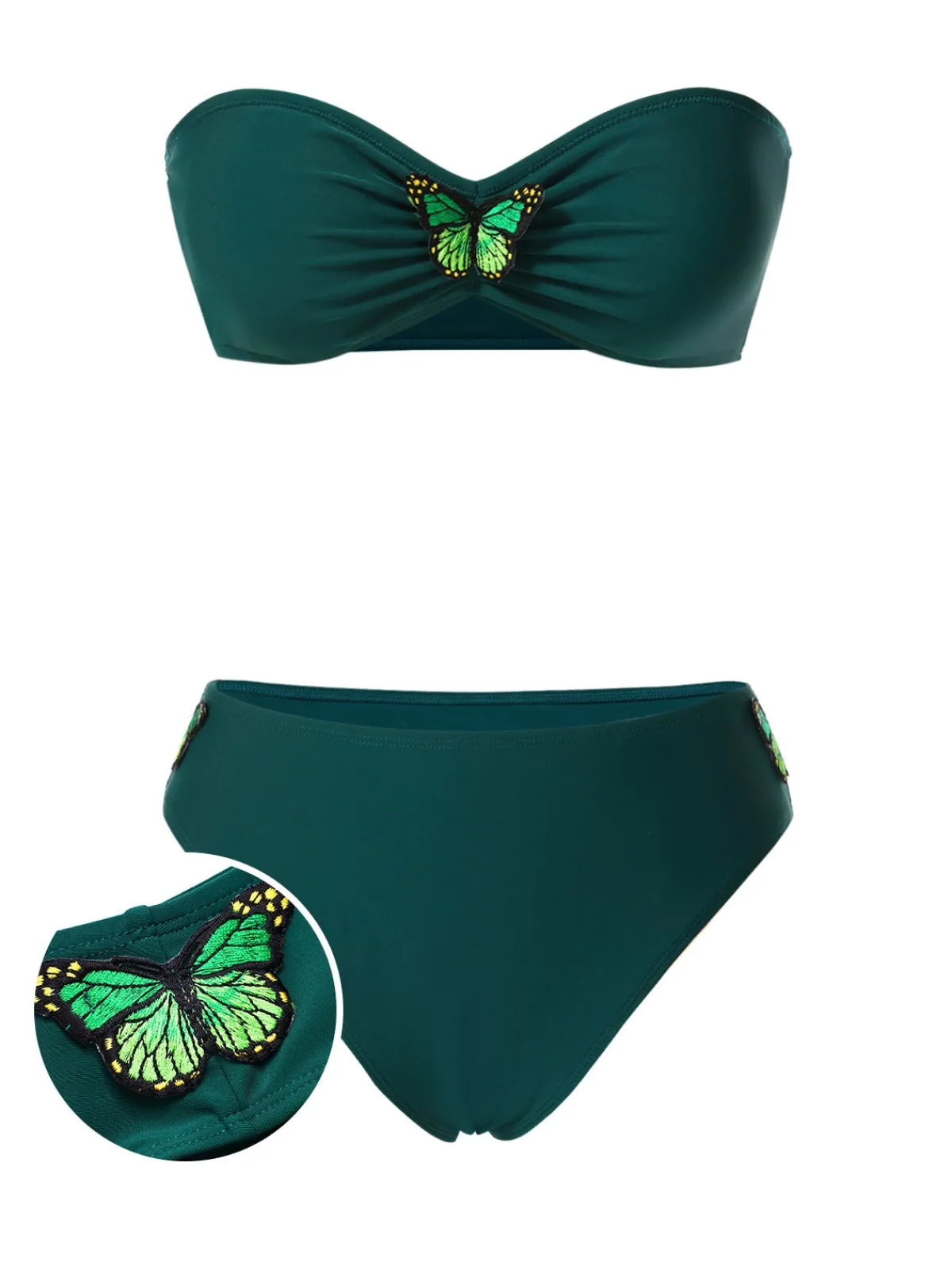 New Retro Stage 1960s 3D Butterfly Bandeau Bikini Set Green