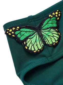 New Retro Stage 1960s 3D Butterfly Bandeau Bikini Set Green