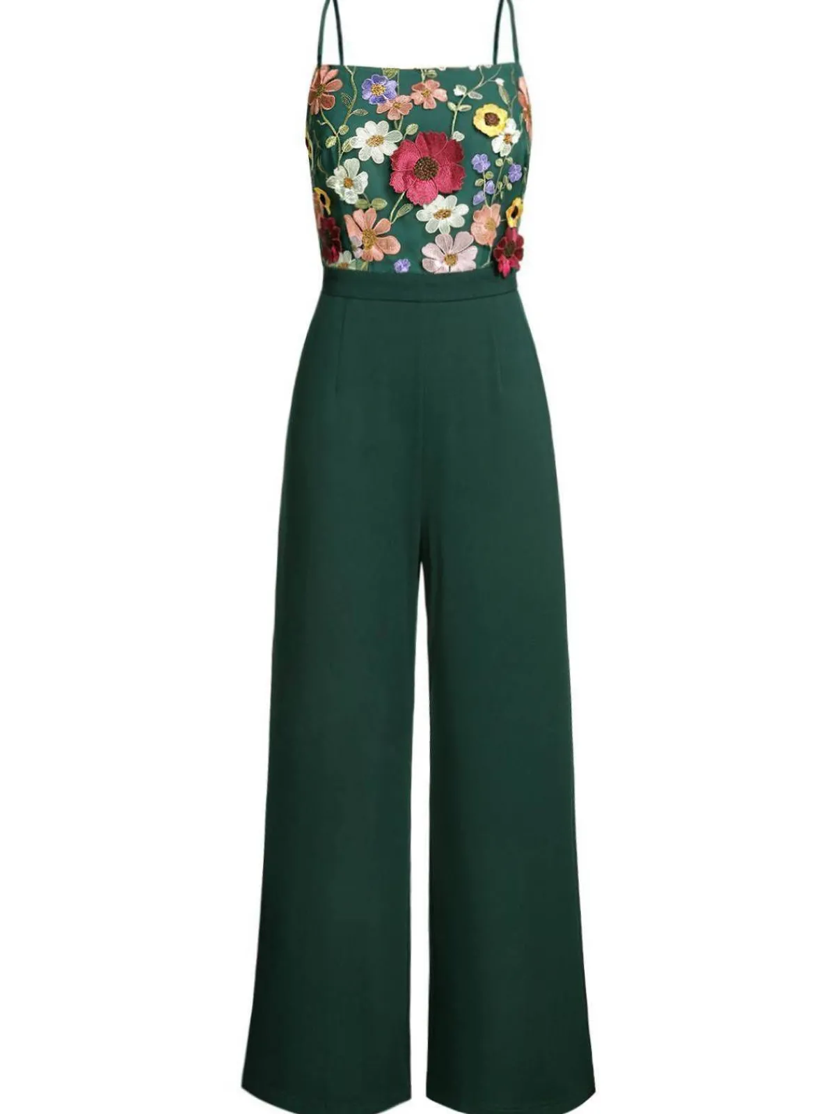 Best Retro Stage 1930s 3D Floral Strap Patchwork Jumpsuit Green