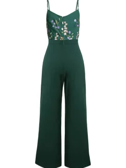 Best Retro Stage 1930s 3D Floral Strap Patchwork Jumpsuit Green