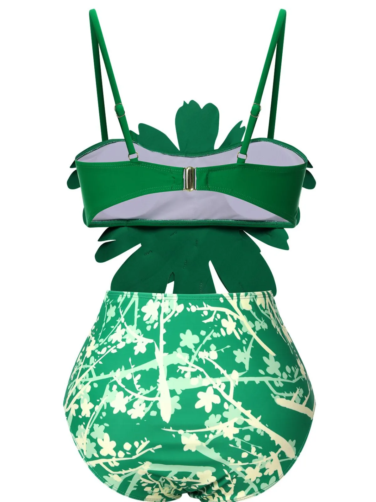 New Retro Stage 1960S 3D Floral Strap Swimsuit Green
