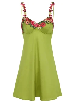 Fashion Retro Stage 1950s 3D Floral Suspender Sleepwear Green