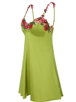 Fashion Retro Stage 1950s 3D Floral Suspender Sleepwear Green