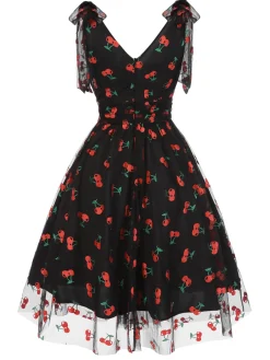 Outlet Retro Stage Green 1950s Daisy Mesh Swing Dress