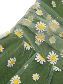 Outlet Retro Stage Green 1950s Daisy Mesh Swing Dress
