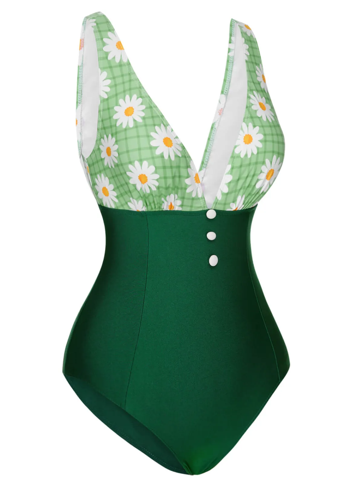 Hot Retro Stage 1940s Daisy Patchwork One-Piece Swimsuit Green