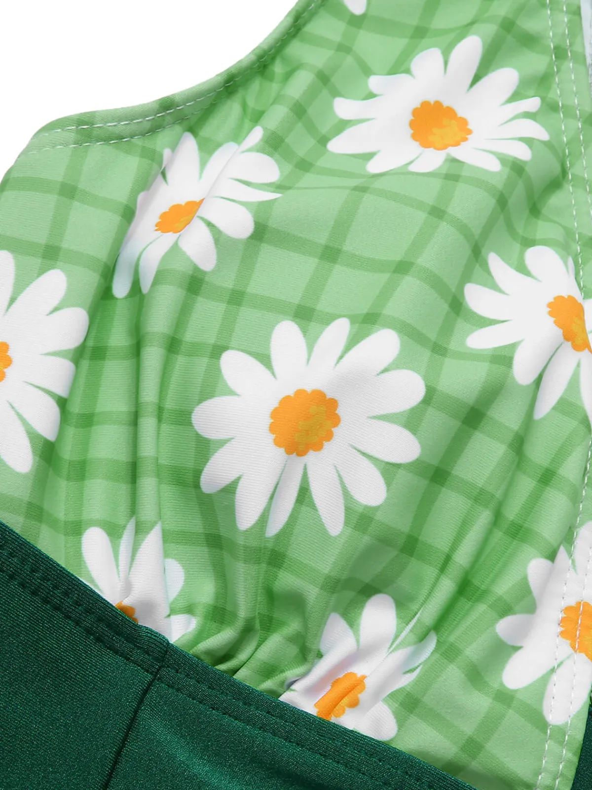 Hot Retro Stage 1940s Daisy Patchwork One-Piece Swimsuit Green