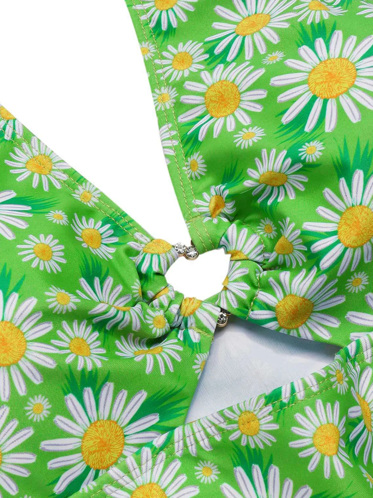 Discount Retro Stage 1970s Daisy Ruffled Halter Tankini Set Green