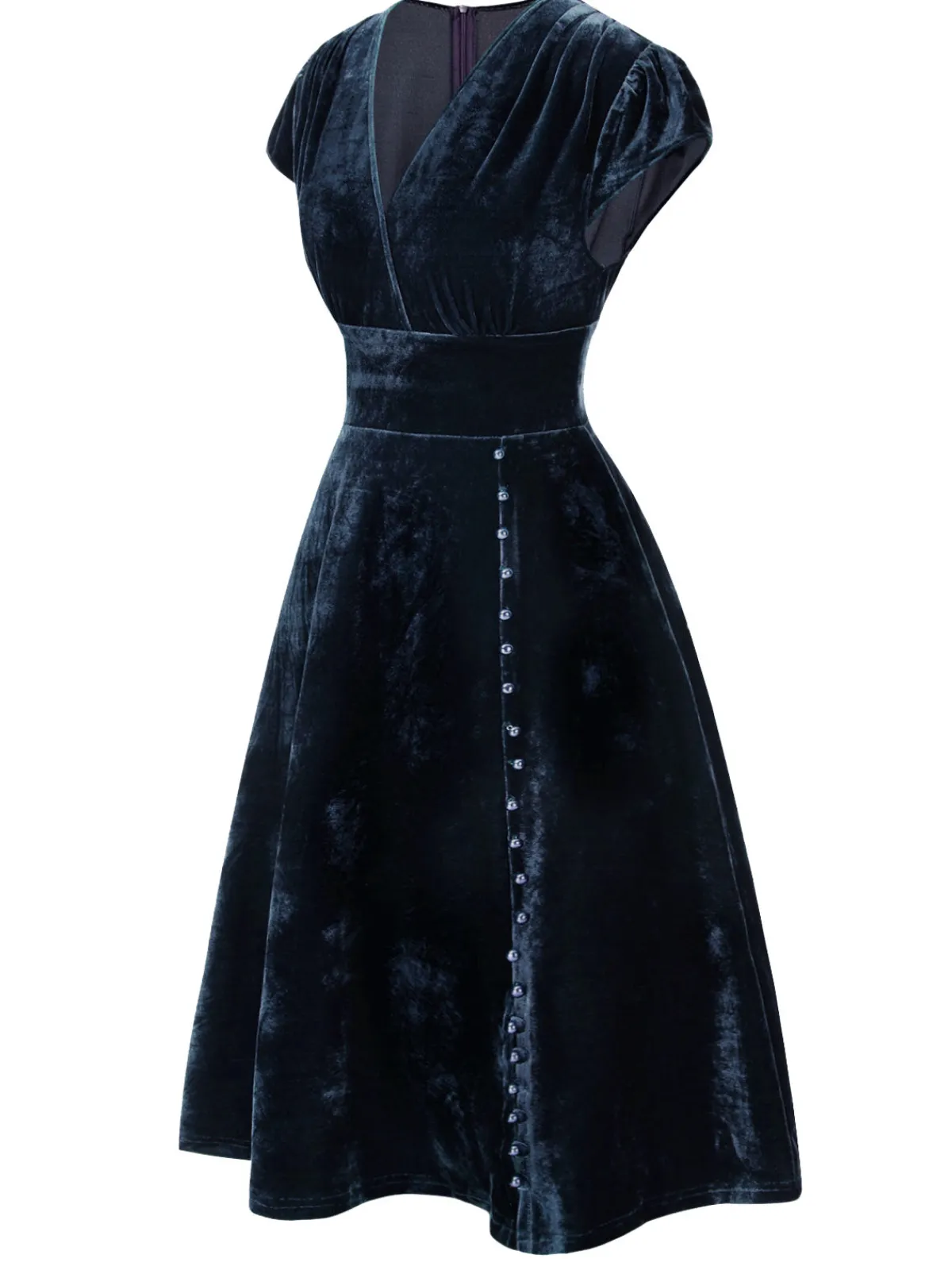Hot Retro Stage Green 1940s Deep V-Neck Pearl Velvet Dress