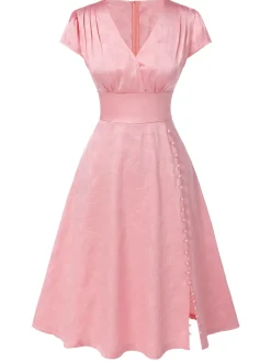 Hot Retro Stage Green 1940s Deep V-Neck Pearl Velvet Dress