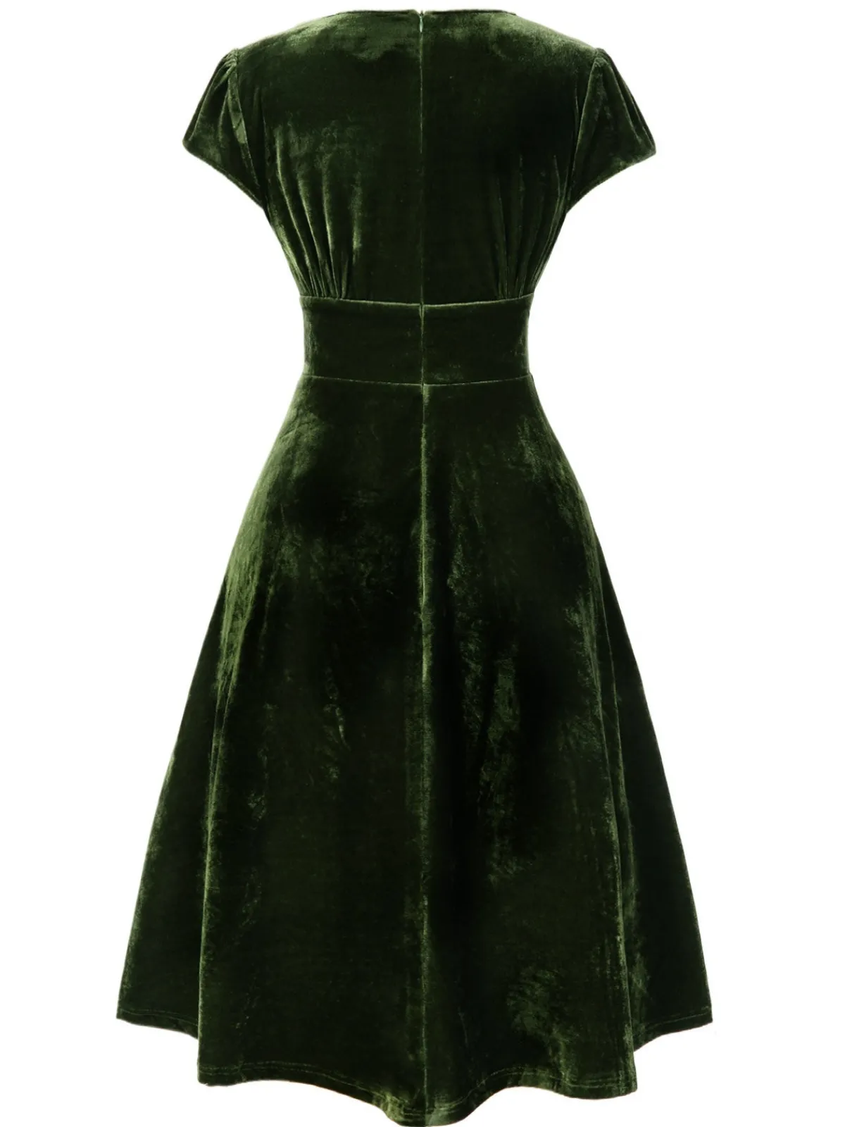 Hot Retro Stage Green 1940s Deep V-Neck Pearl Velvet Dress