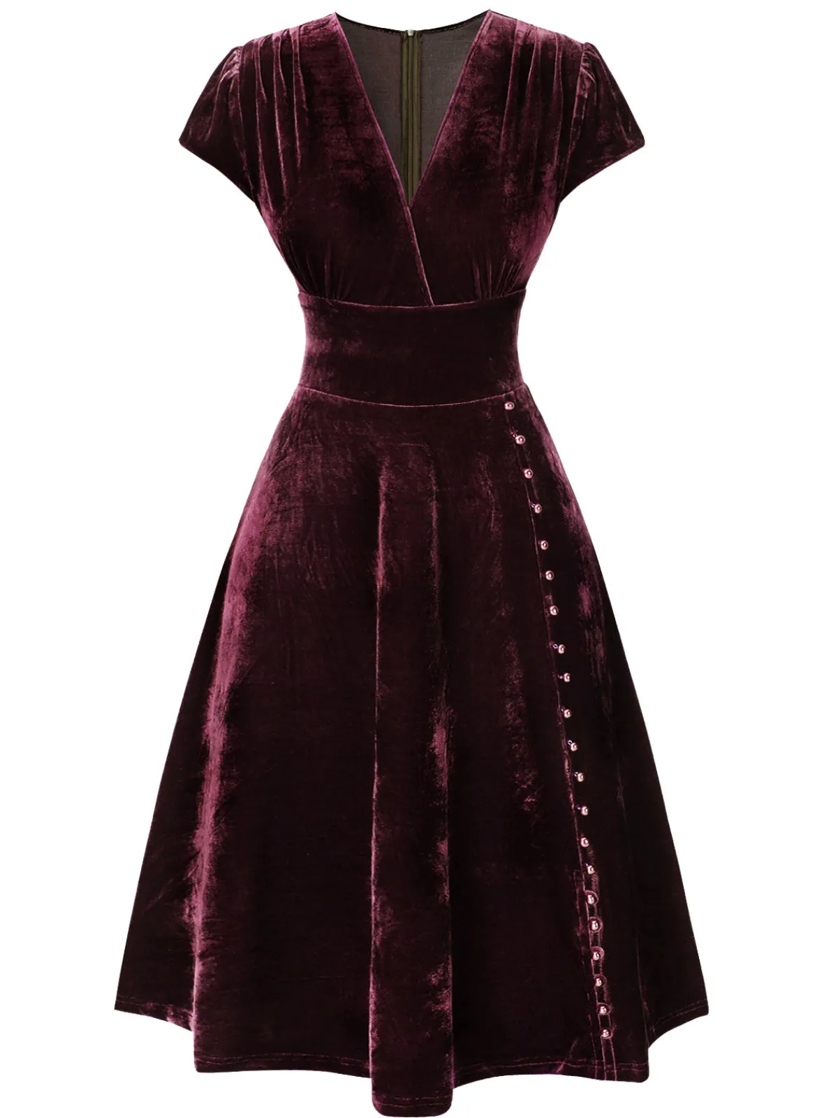 Hot Retro Stage Green 1940s Deep V-Neck Pearl Velvet Dress
