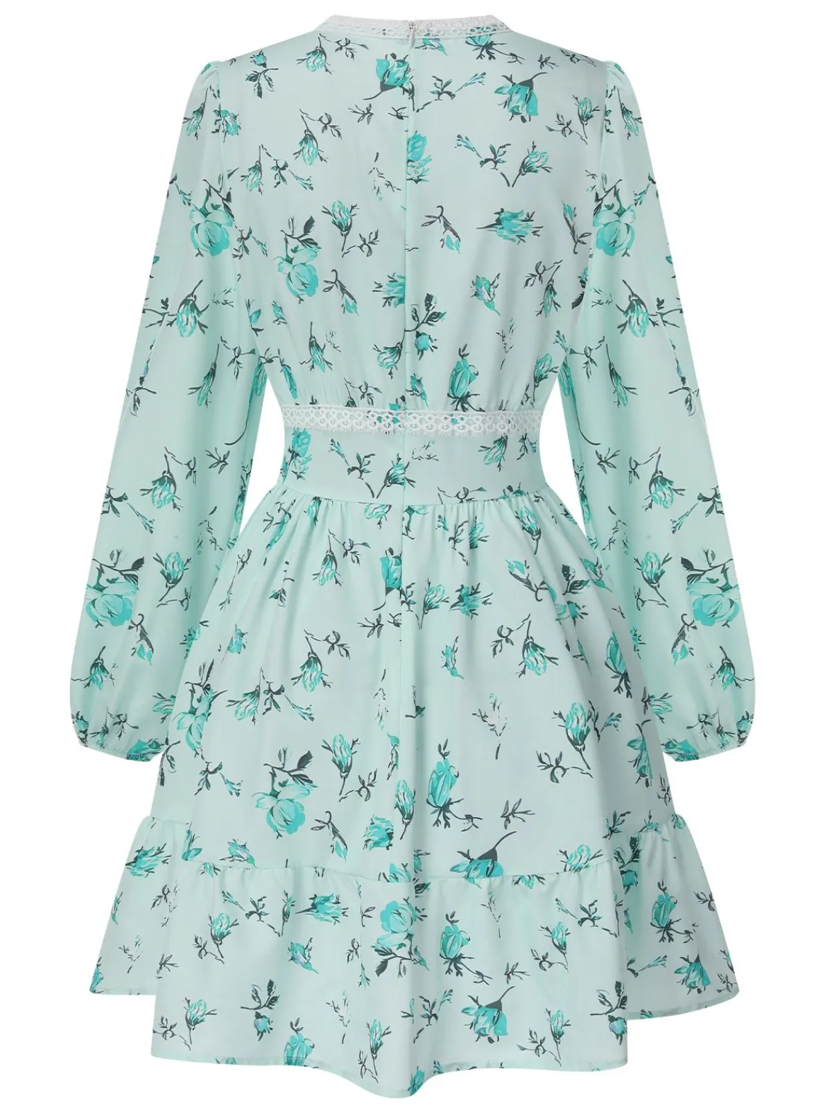 Outlet Retro Stage Green 1950s Deep V-Neck Puff Floral Dress Ceramic Green