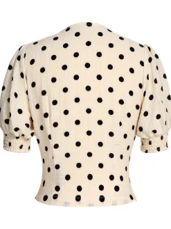 Online Retro Stage Green 1940s Dots Bowknot V-Neck Blouse