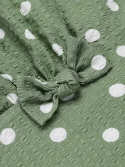 Online Retro Stage Green 1940s Dots Bowknot V-Neck Blouse