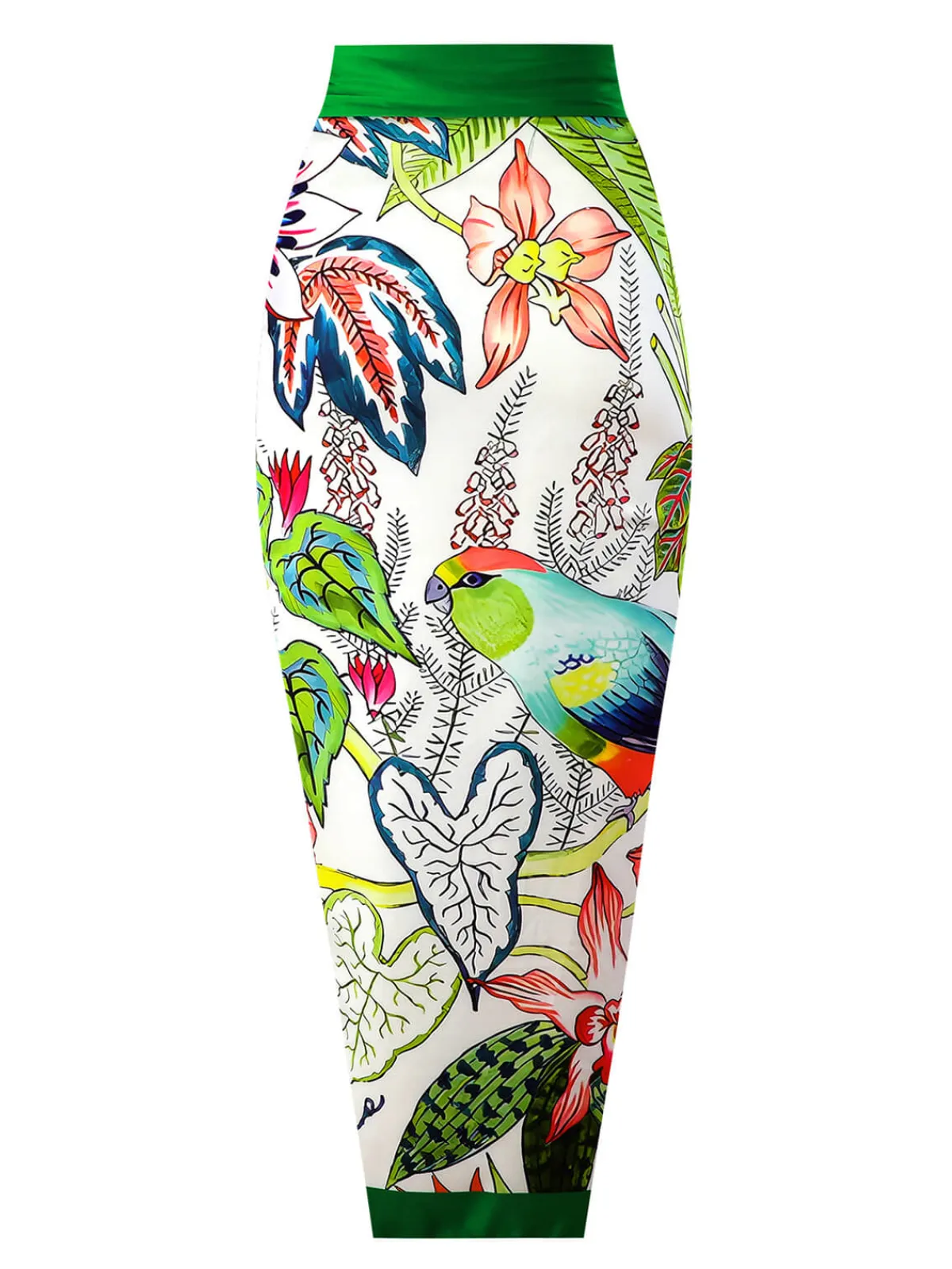 New Retro Stage 1960s Floral Bird Swimsuit & Cover-Up Green
