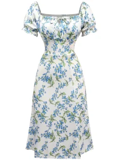 Clearance Retro Stage 1940s Floral Bow Tie Dress Green