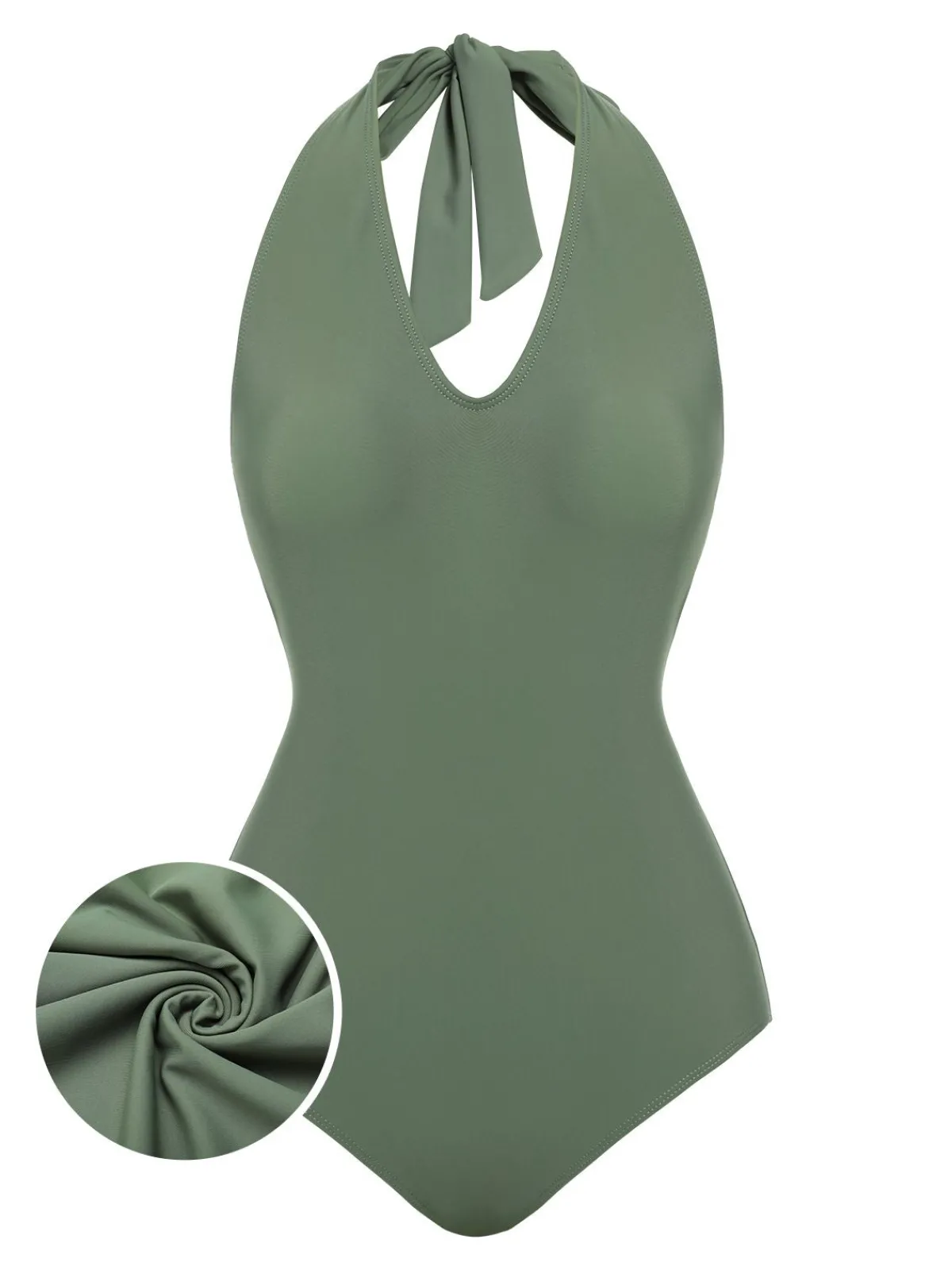 Fashion Retro Stage 1940s Floral Halter One-Piece Swimsuit Green
