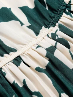 Hot Retro Stage 1940s Floral Pleated Belt Dress Green