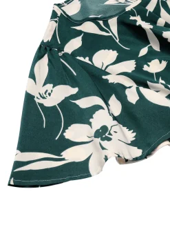 Hot Retro Stage 1940s Floral Pleated Belt Dress Green