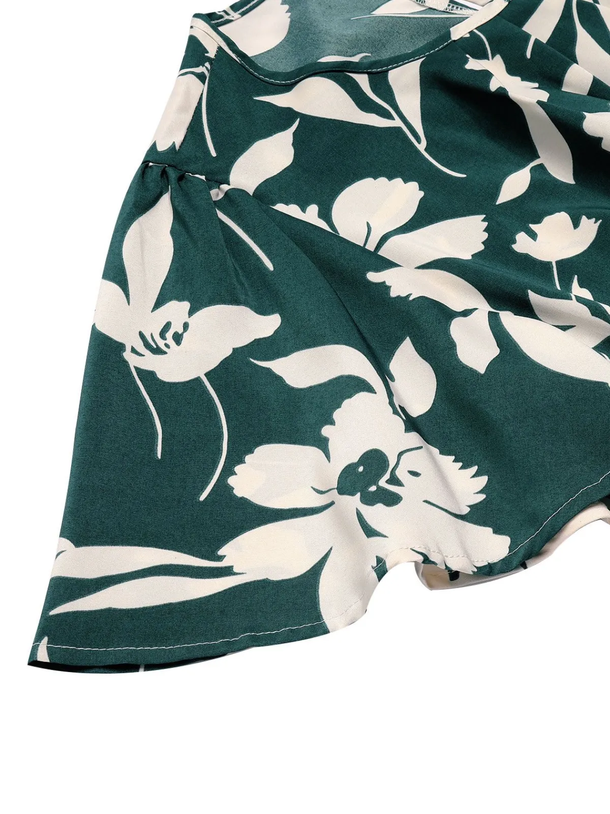 Hot Retro Stage 1940s Floral Pleated Belt Dress Green