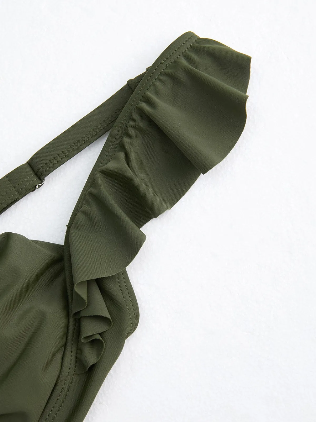 Discount Retro Stage Green 1950s Floral Ruffles Pleated Swimsuit Army Green