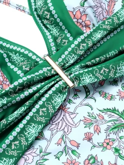 Best Retro Stage 1950s Floral Spaghetti Strap Swimsuit Green