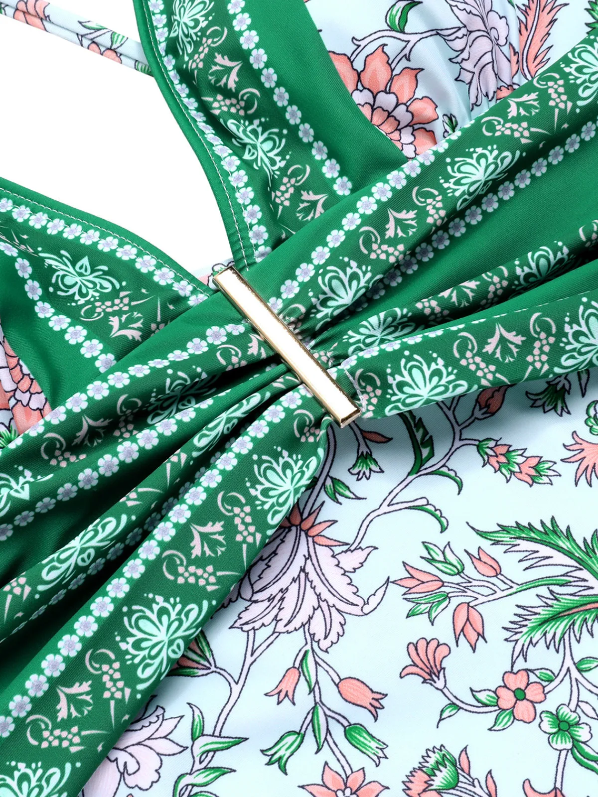 Best Retro Stage 1950s Floral Spaghetti Strap Swimsuit Green