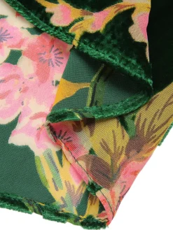 Hot Retro Stage 1930s Floral Velvet Sleeveless Dress Green