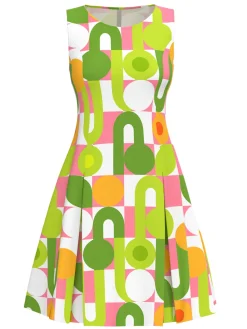 Discount Retro Stage Green 1960s Geometric Print Round Neck Shift Dress Gray Green