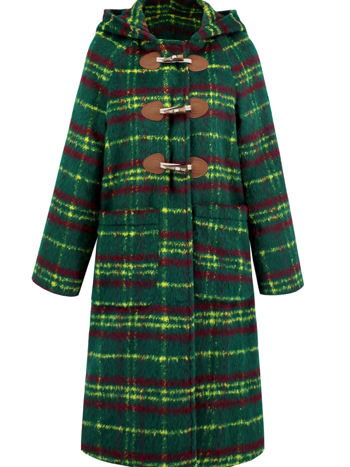 Online Retro Stage 1950s Gingham Plaid Hooded Coat Green