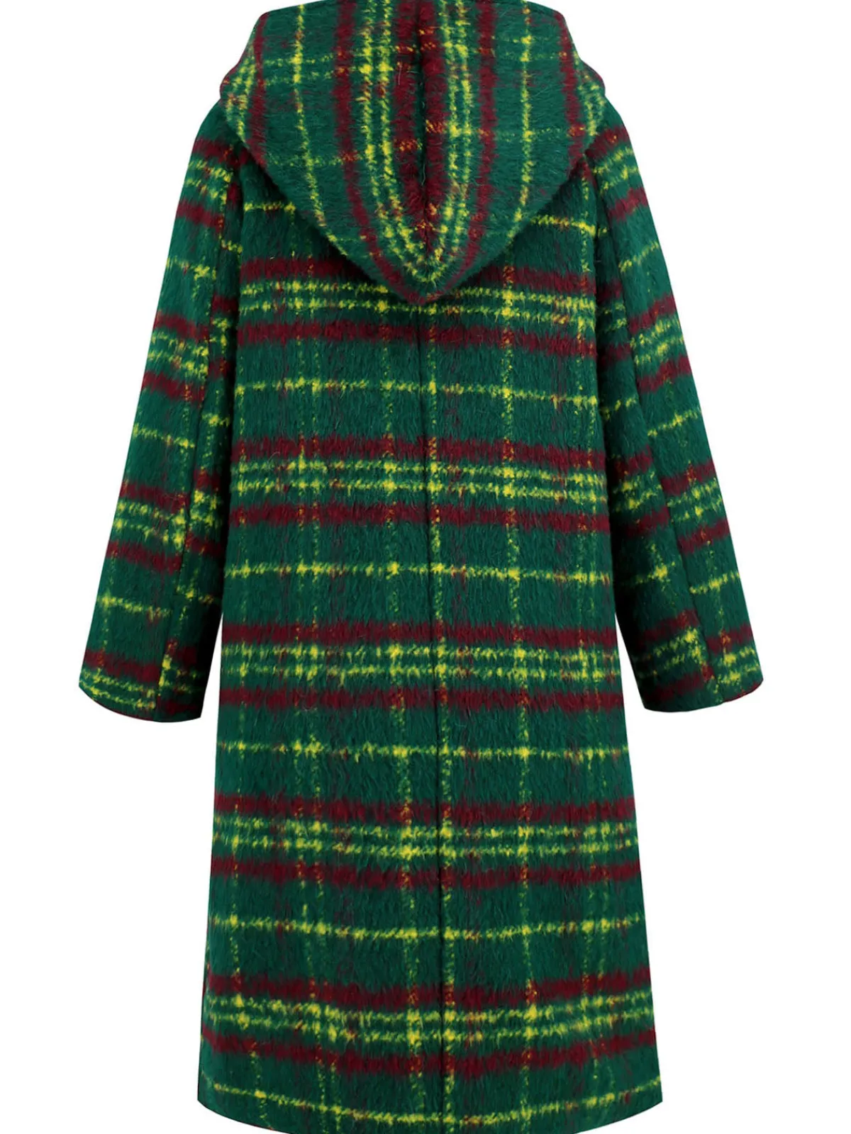 Online Retro Stage 1950s Gingham Plaid Hooded Coat Green