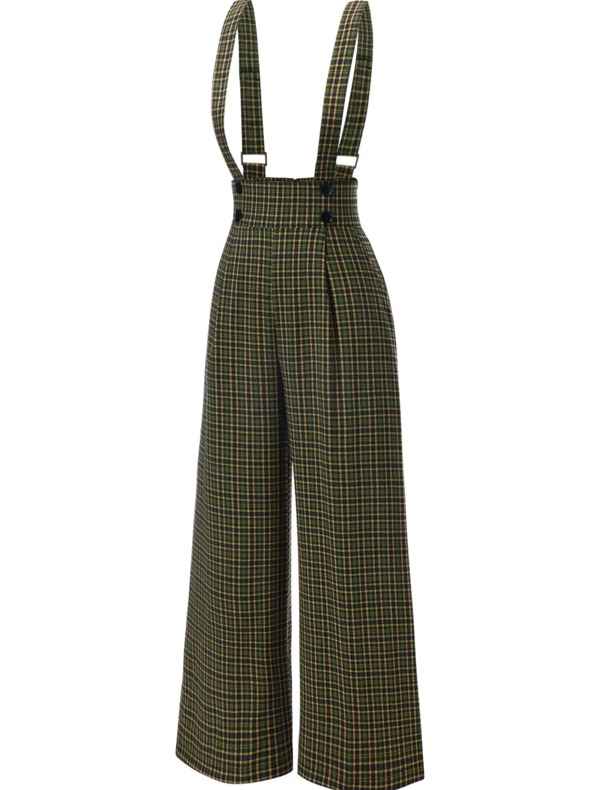 New Retro Stage Green 1940s Glen Plaid Buttoned Overall Pants