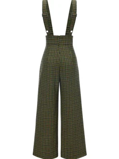 New Retro Stage Green 1940s Glen Plaid Buttoned Overall Pants