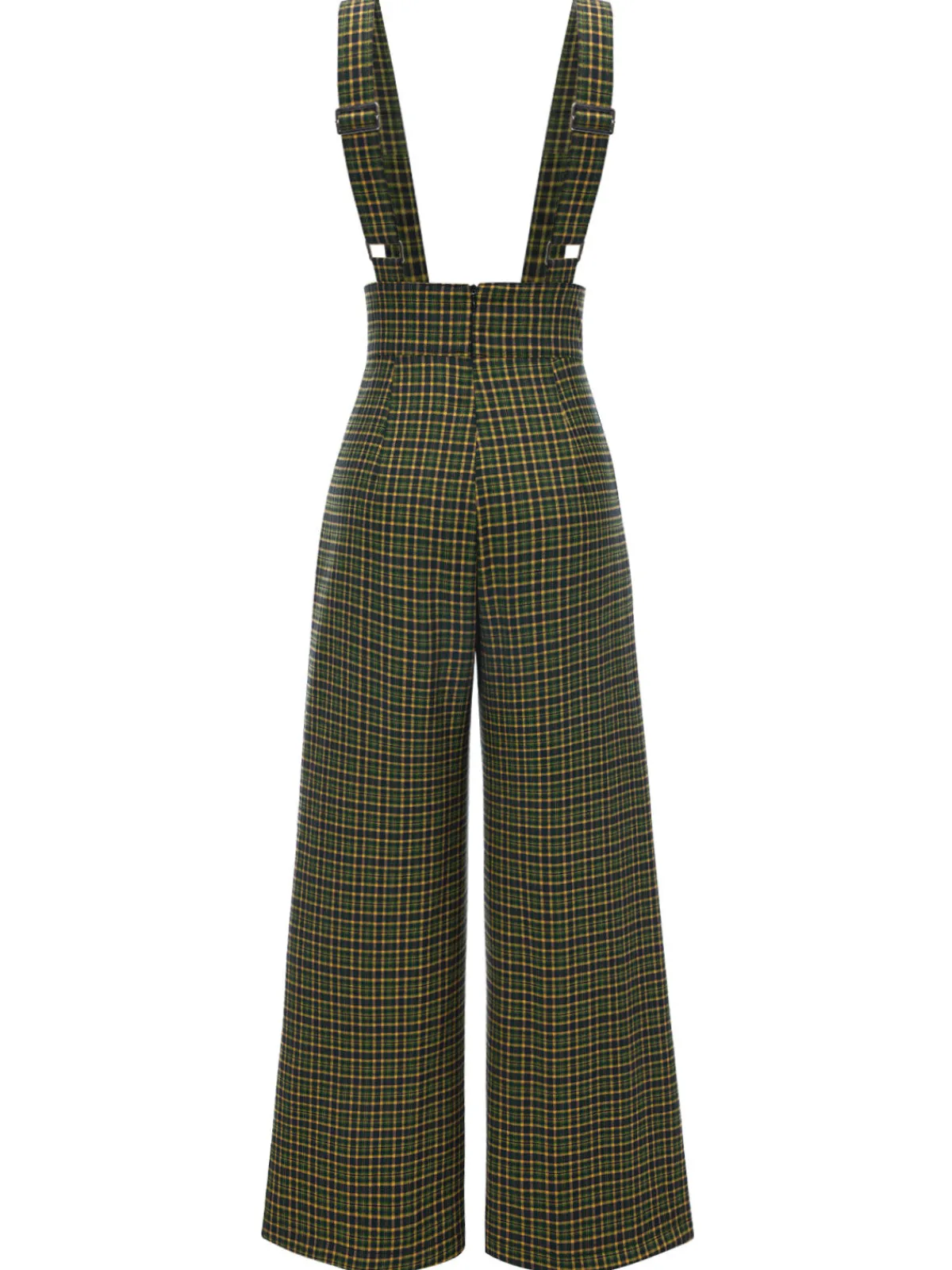 New Retro Stage Green 1940s Glen Plaid Buttoned Overall Pants